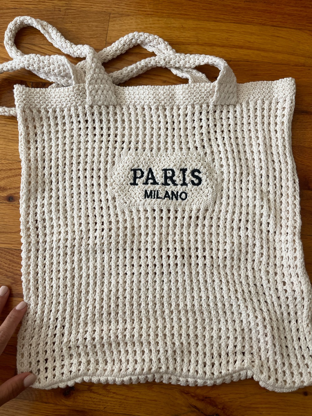 Disney Cream Knit Tote with Black Embroidered Logo